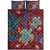 Hawaii Quilt Bed Set Polynesian Cultures Turtle Couple Tropical Flowers Red Color