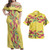 Combo Off Shoulder Long Dress And Shirt Ginger Flowers With Polynesian Motif Yellow Version