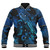 Niue Baseball Jacket Sea Turtle With Blooming Hibiscus Flowers Tribal Blue