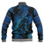 Niue Baseball Jacket Sea Turtle With Blooming Hibiscus Flowers Tribal Blue