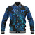 Kiribati Baseball Jacket Sea Turtle With Blooming Hibiscus Flowers Tribal Blue