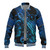 Chuuk State Baseball Jacket Sea Turtle With Blooming Hibiscus Flowers Tribal Blue