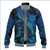 Tahiti Baseball Jacket Sea Turtle With Blooming Hibiscus Flowers Tribal Blue