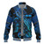 Gambier Islands Baseball Jacket Sea Turtle With Blooming Hibiscus Flowers Tribal Blue