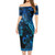 Kosrae Combo Short Sleeve Dress And Shirt Sea Turtle With Blooming Hibiscus Flowers Tribal Blue