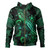 Austral Islands Hoodie  Sea Turtle With Blooming Hibiscus Flowers Tribal Green