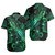 Solomon Islands Short Sleeve Shirt  Sea Turtle With Blooming Hibiscus Flowers Tribal Green
