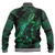 Kosrae Baseball Jacket  Sea Turtle With Blooming Hibiscus Flowers Tribal Green