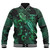 Fiji Baseball Jacket  Sea Turtle With Blooming Hibiscus Flowers Tribal Green