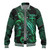 Fiji Baseball Jacket  Sea Turtle With Blooming Hibiscus Flowers Tribal Green
