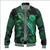 Tahiti Baseball Jacket  Sea Turtle With Blooming Hibiscus Flowers Tribal Green
