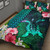 Hawaii Quilt Bed Set Sea Turtle Abstract Background With Tropical Flowers Hibiscus And Plumeria