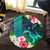 Hawaii Round Rug Sea Turtle Abstract Background With Tropical Flowers Hibiscus And Plumeria