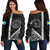 Palau Off Shoulder Sweatshirt Tribal Micronesian Coat Of Arms