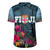 Fiji Rugby Jersey - Fiji Seal With Tapa Patterns Tropical Flowers Design
