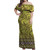Fiji Woman Off Shoulder Long Dress Green Color Tapa Design