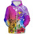 Hawaii Sherpa Hoodie Turtle Polynesian Tribal Tropical Flowers