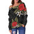 Polynesian Off Shoulder Sweatshirt Hibiscus Plumeria Flowers Polynesian Tribal Motif Patterns