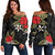 Polynesian Off Shoulder Sweatshirt Hibiscus Plumeria Flowers Polynesian Tribal Motif Patterns