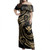 Hawaii Off Shoulder Long Dress Polynesia Tribal Wave Style