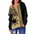 Philippines Filipinos Off Shoulder Sweatshirt Polynesia Tribal Tattoo Gold