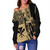 Hawaii Off Shoulder Sweatshirt Polynesian Tribal Tattoo King Kamehameha