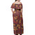 Hawaii Woman Off Shoulder Long Dress Polynesian Tribal And Hibiscus Vintage Red Gold2