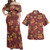 Hawaii Combo Off Shoulder Long Dress And Shirt Polynesian Tribal And Hibiscus Vintage Red Gold1