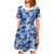 Hawaii Women and Kid Christmas Dress Polynesian Print Fabric And Flower Blue