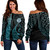Kosrae Off Shoulder Sweatshirt Kakau Style Ver.1 Turquoise
