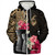 Guam Sherpa Hoodie Black Latte Stone With Hibiscus Flower Tribal