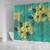 Hawaii Shower Curtain Golden Hibiscus Turquoise Color Tribal Pattern