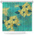 Hawaii Shower Curtain Golden Hibiscus Turquoise Color Tribal Pattern2