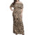 Polynesia Woman Off Shoulder Long Dress Tribal Poly Print Brown