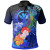 Polynesian Hawaii Polo Shrits - Kanaka Maoli Humpback Whale with Tropical Flowers (Blue) 1