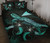 Tokelau Polynesian Quilt Bed Set - Turtle With Blooming Hibiscus Turquoise 1