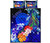 Polynesian Hawaii Quilt Bed Set - Humpback Whale with Tropical Flowers (Blue) 5
