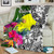 Palau Premium Blanket White - Turtle Plumeria Banana Leaf 5