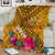 Hawaii Premium Blanket - Kanaka Maoli With Hibiscus On Polynesian Patterns (Yellow) 1