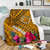 Hawaii Premium Blanket - Kanaka Maoli With Hibiscus On Polynesian Patterns (Yellow) 3