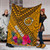 Hawaii Premium Blanket - Kanaka Maoli With Hibiscus On Polynesian Patterns (Yellow) 4