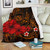 Polynesian Hawaii Premium Blanket - Humpback Whale with Hibiscus (Golden) 1