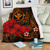Polynesian Hawaii  Kanaka Maoli Premium Blanket - Humpback Whale with Hibiscus (Golden) 1