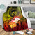 Polynesian Hawaii Premium Blanket - Humpback Whale with Tropical Flowers (Yellow) 3