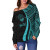 Marshall Islands Custom Personalised Women Off Shoulder Sweater - Turquoise Polynesian Tentacle Tribal Pattern Crest 4