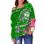 Guam Custom Personalised Women Off Shoulder Sweater - Turtle Plumeria (Green) 2