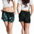 Tokelau Polynesian Women Shorts - Turtle With Blooming Hibiscus Turquoise 4