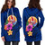 Tahiti Polynesian Women Hoodie Dress - Floral With Seal Blue 2