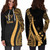 Kosrae Women Hoodie Dress - Gold Polynesian Tentacle Tribal Pattern 2