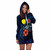 Palau Polynesian Hoodie Dress - Blue Turtle Hibiscus 3